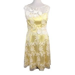 Teri Jon Lemon Midi Dress with Ivory Lace